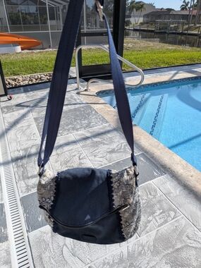 Sakroots Navy Blue Crossbody Bag with Floral Panels